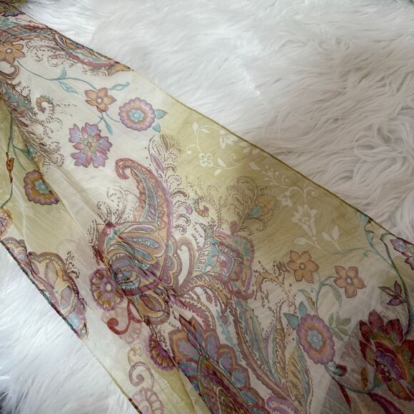 Y2K Crinkle Green Pink Orange Scarf Paisley Floral Bright Colorful Hippie Boho O - Picture 4 of 6